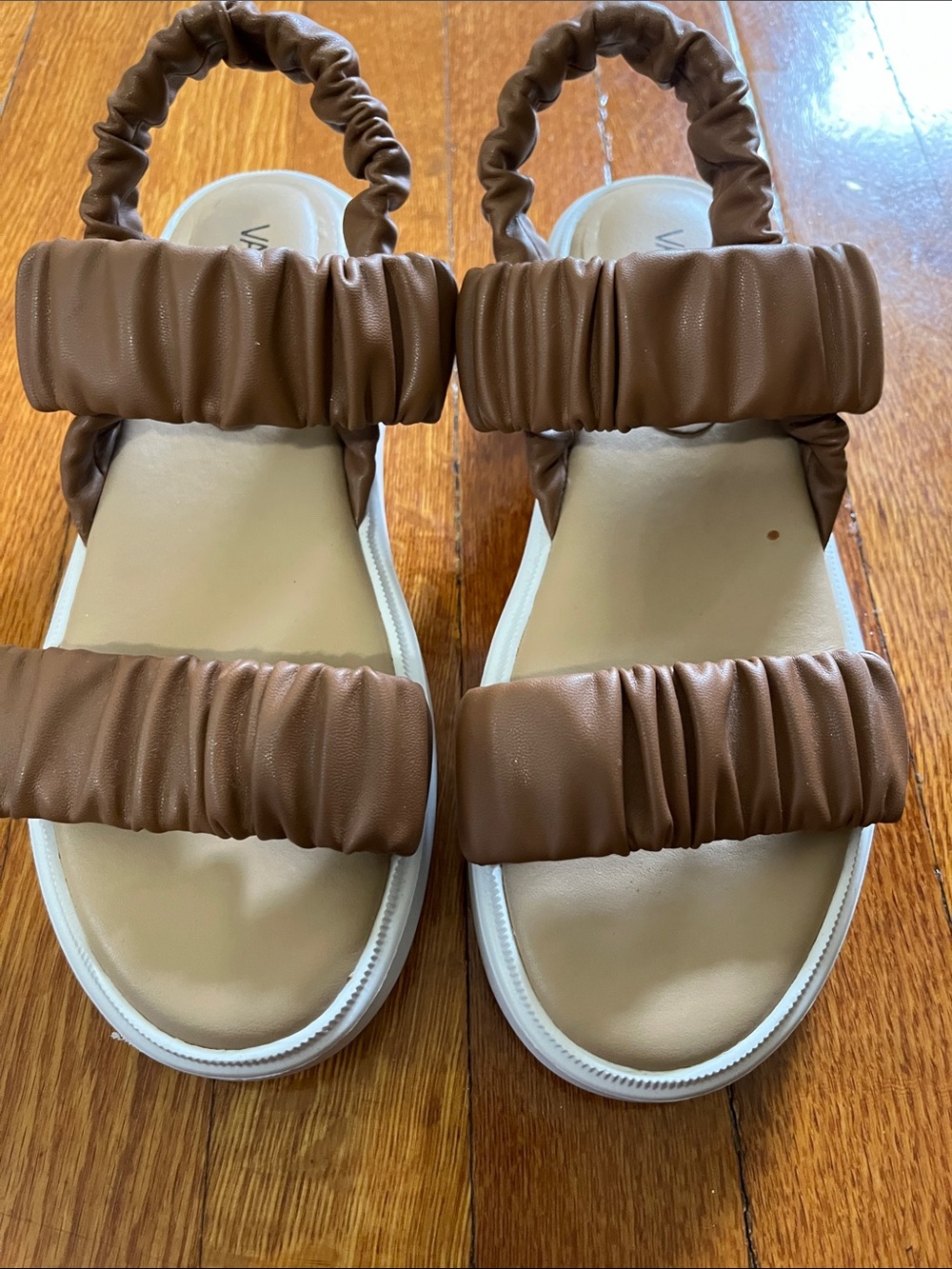 Vaneli Ruched Brown Slingback Sandals - Picture 3 of 5